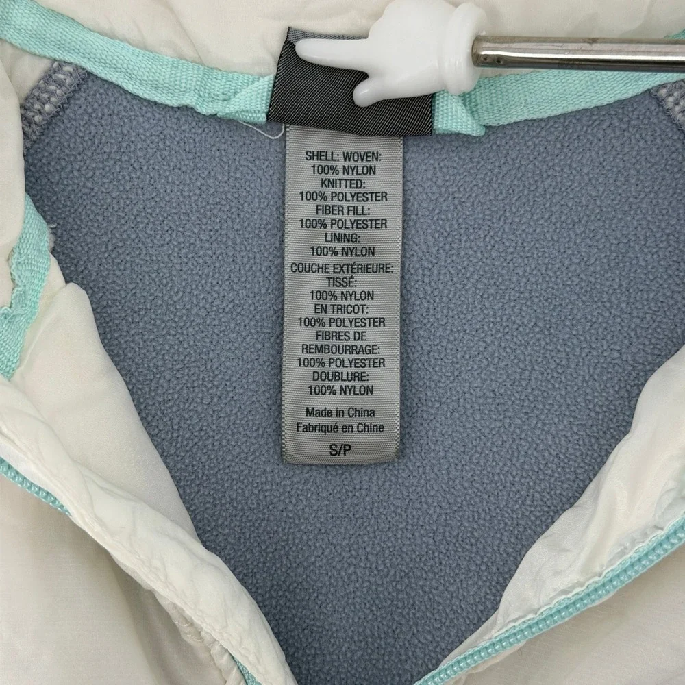 Champion Hybrid Puffer Jacket Womens Small Grey White Full Zip Mock Neck Active